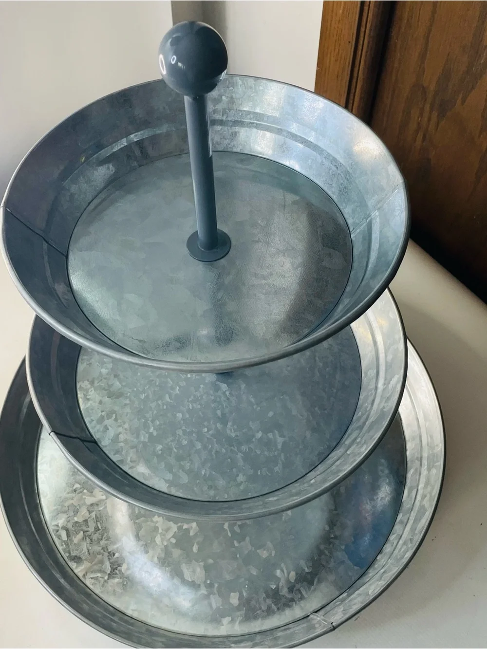 3-Tier Galvanized Metal Serving Stand - Silver